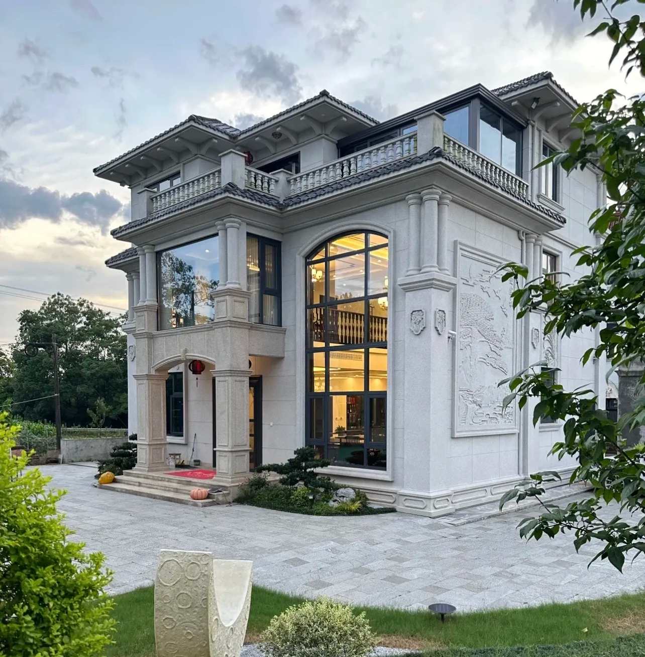 宜昌 白麻花岗岩私人别墅干挂石材豪华定制