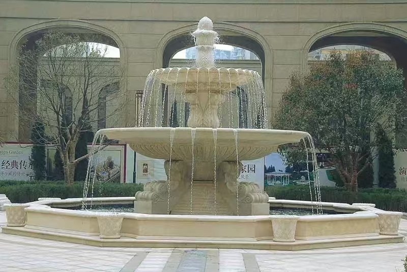 宜昌 黄金麻花岗岩异型加工——户外庭院石雕流水喷泉